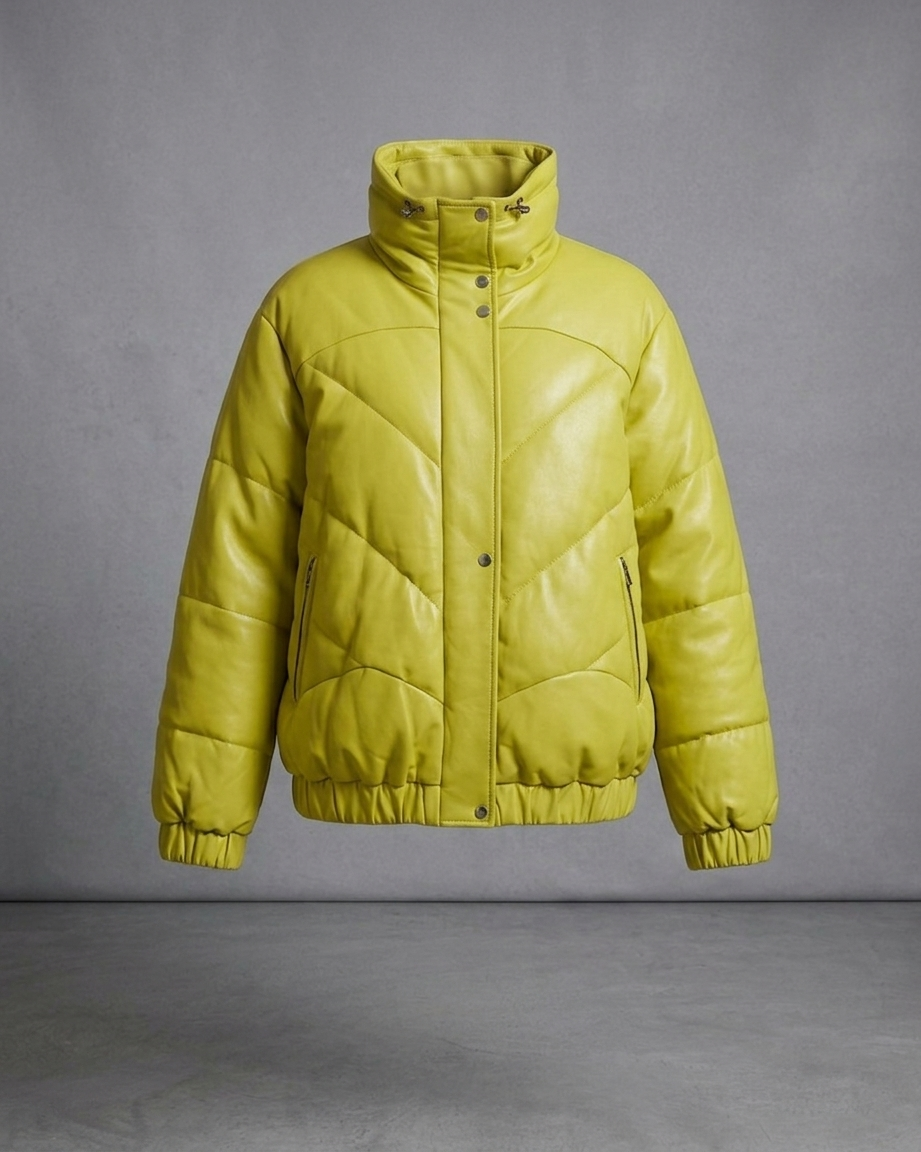 Ava Lemon Yellow Quilted Leather Puffer jacket