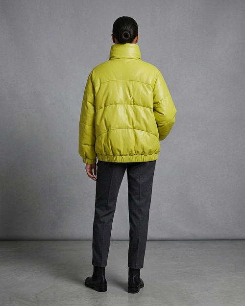 Ava Lemon Yellow Quilted Leather Puffer jacket