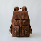 Vintage Brown Full-Grain Cowhide Leather Backpack with Drawstring Closure