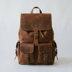 Vintage Brown Full-Grain Cowhide Leather Backpack with Drawstring Closure