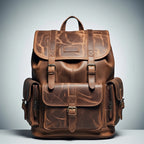 Rugged Distressed Full-Grain Leather Backpack with Buckle Closures & Exterior Pockets