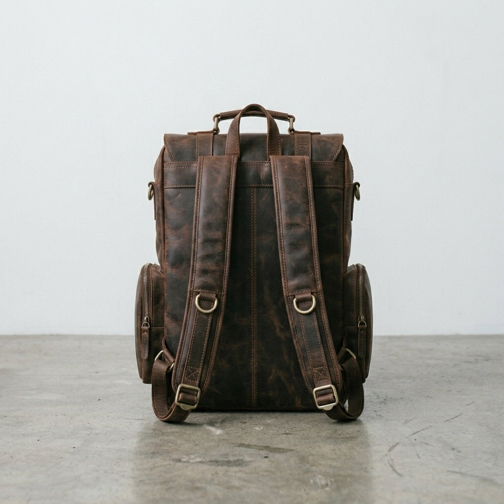 Vintage Brown Genuine Leather Laptop Backpack for Travel & Work