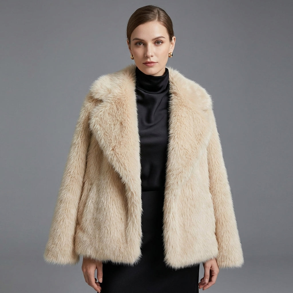 Beige Faux Fur Coat for Women