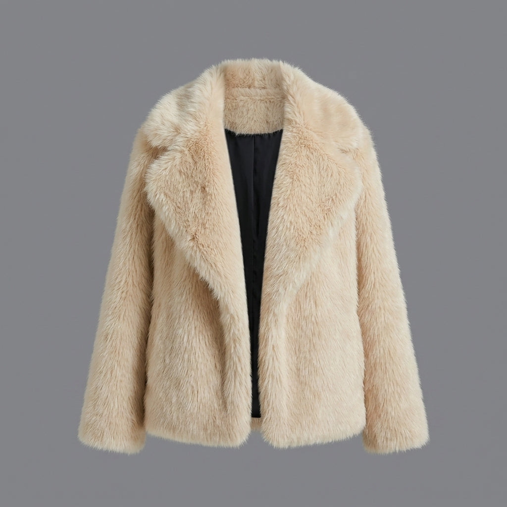 Beige Faux Fur Coat for Women