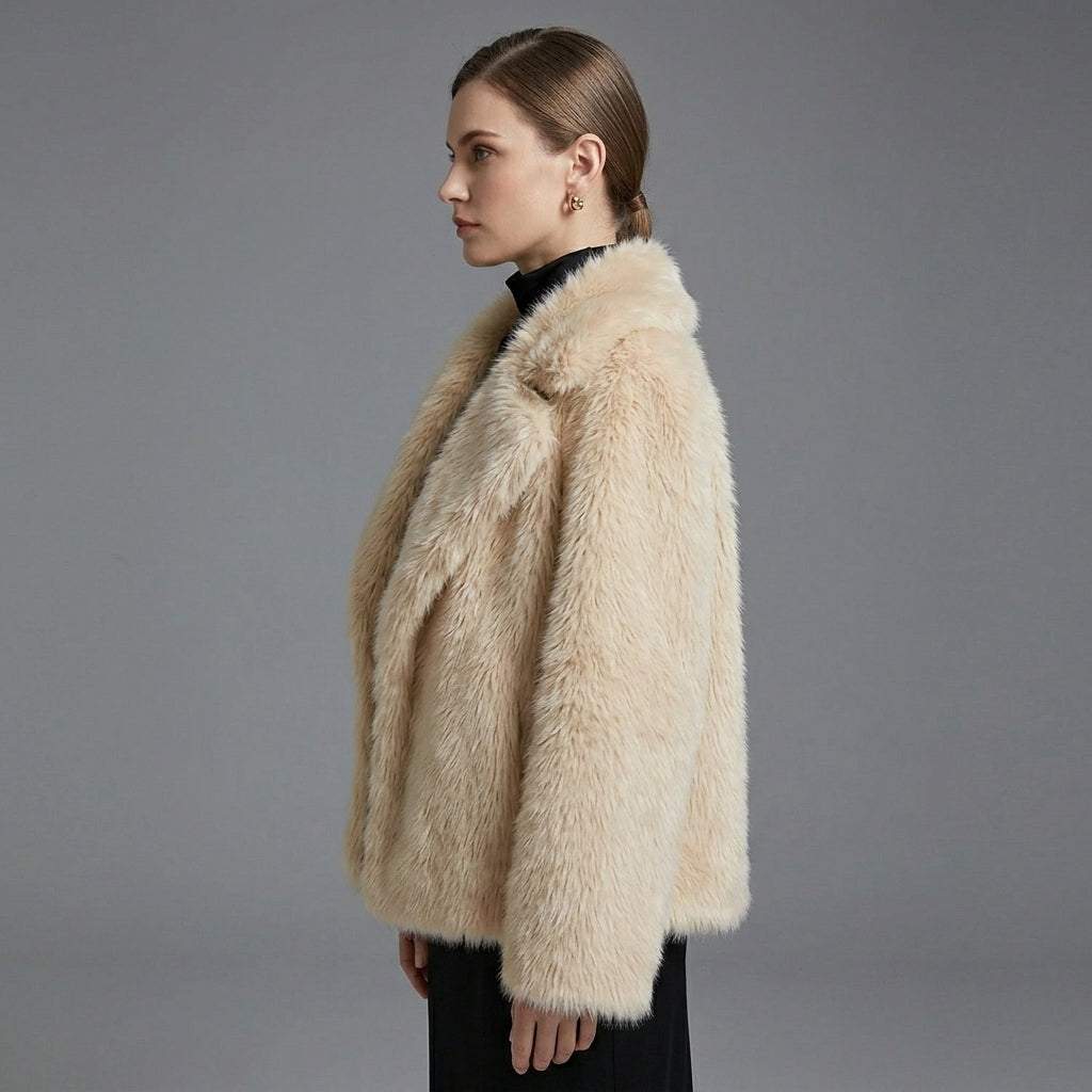 Beige Faux Fur Coat for Women