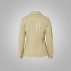 Beige Faux Leather Shirt Jacket for Women