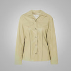 Beige Faux Leather Shirt Jacket for Women