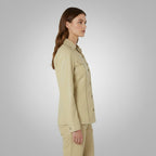 Beige Faux Leather Shirt Jacket for Women