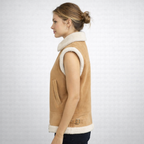 Beige Faux Shearling Teddy Vest with Zipper Front & Plush Collar