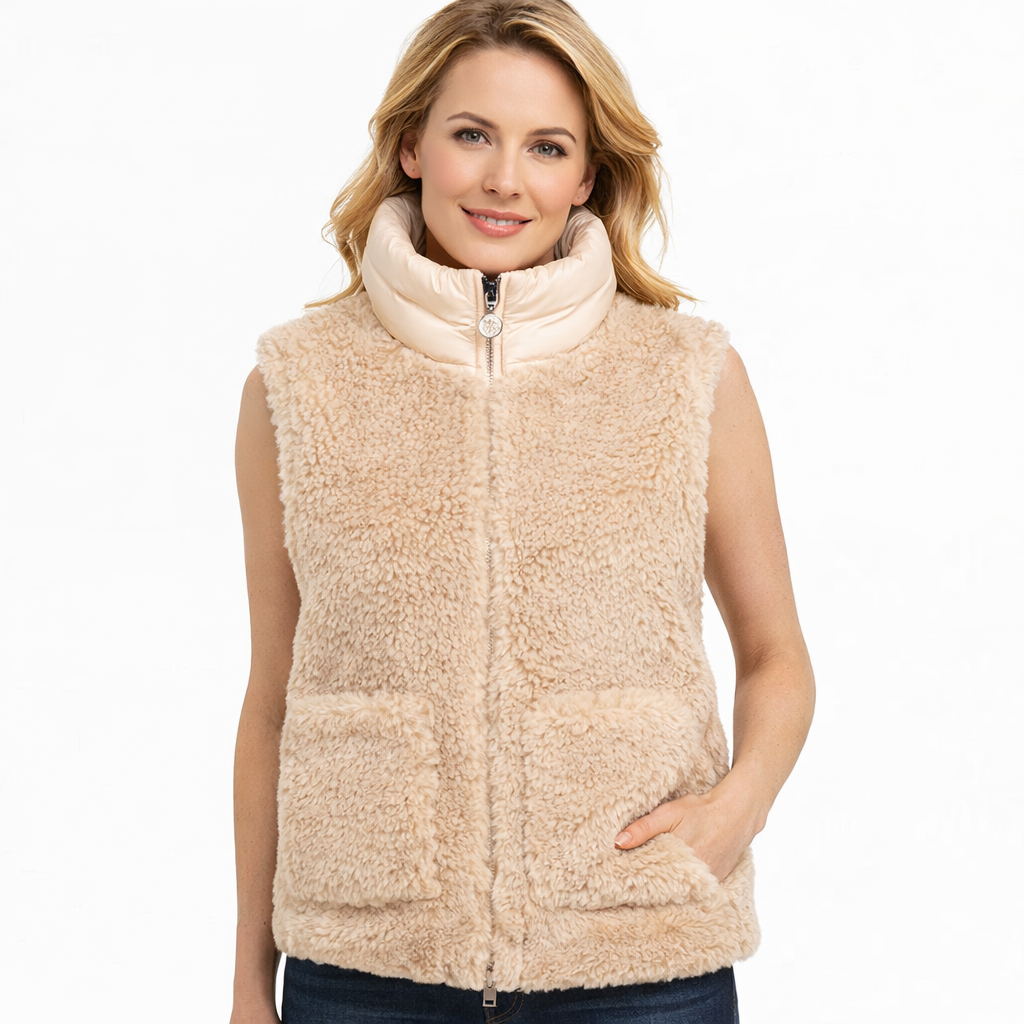 Beige Quilted Teddy Shearling Vest