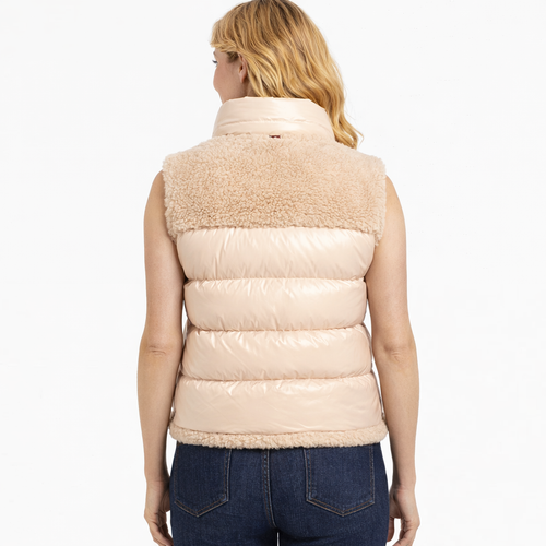 Beige Quilted Teddy Shearling Vest