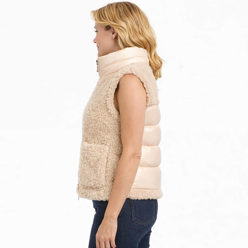 Beige Quilted Teddy Shearling Vest