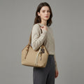Beige Shoulder Bag with Brown Leather-Style Straps