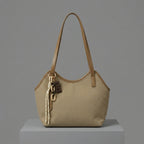 Beige Shoulder Bag with Brown Leather-Style Straps