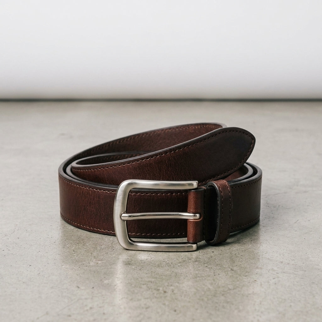 Kempt Brown Textured Leather Belt with Silver Buckle