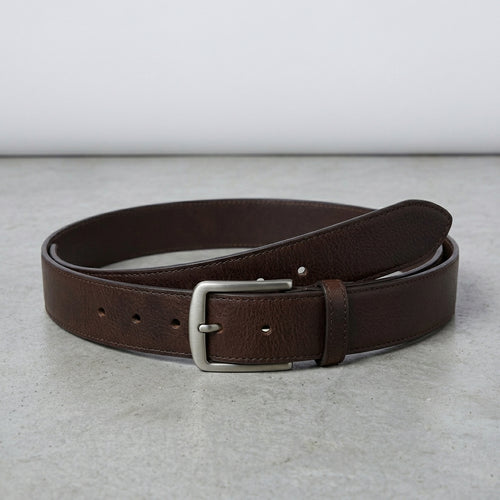 Dark Brown Textured Leather Belt with Silver Buckle