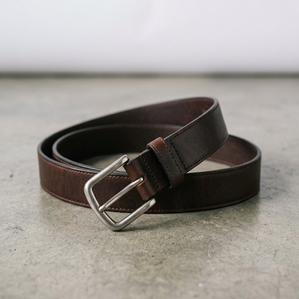 Urbansole Dark Brown Leather Belt with Silver Double-Prong Buckle