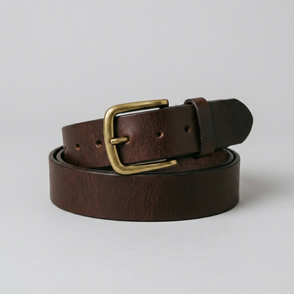 Suzie Anderson Home Brown Leather Belt with Antique Brass Buckle