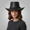 Black Australian Leather Outback Hat with Braided Band