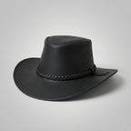 Black Australian Leather Outback Hat with Braided Band