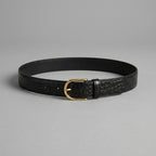 Black Croc Leather Belt with Gold Buckle