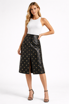 Black Faux Leather Grommet Detail Mini Skirt