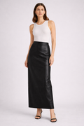 Black Faux Leather Maxi Skirt with Seam Detailing