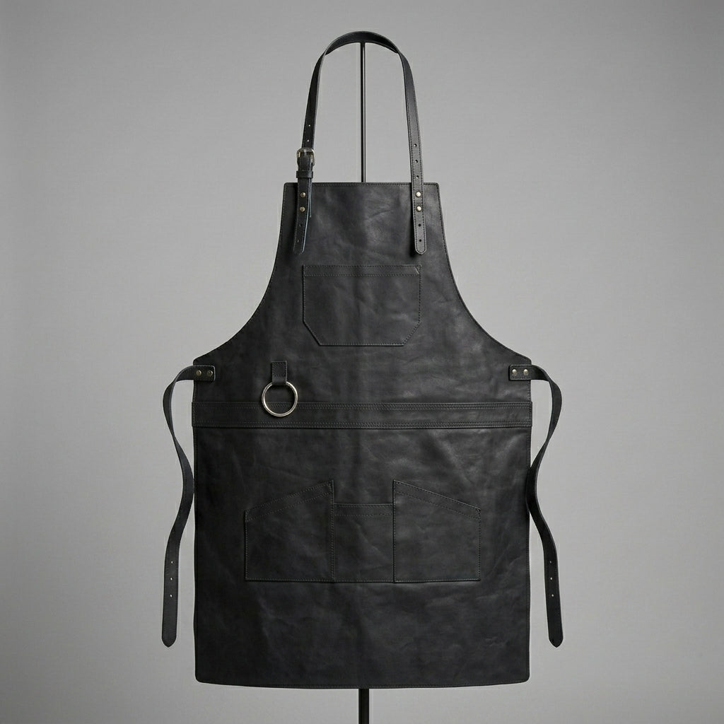 Black Full-Grain Leather Work Apron