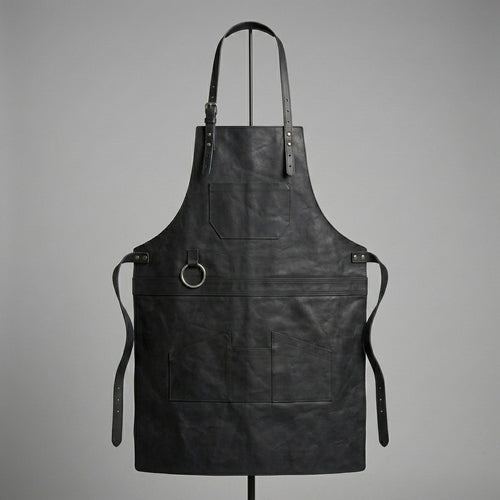 Black Full-Grain Leather Work Apron