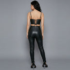 Black Lace-Up Faux Leather Two-Piece Dress Set