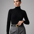 Black Leather Belt with Textured Gold Buckle