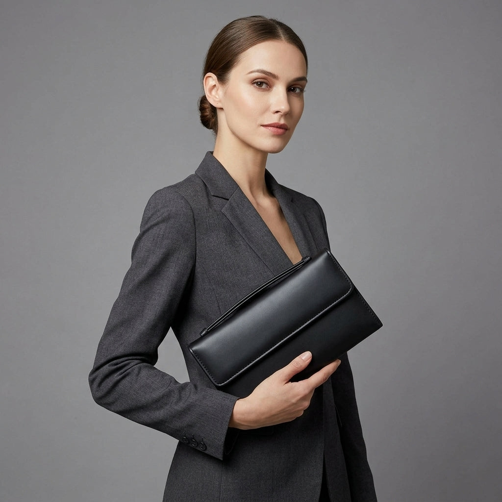 Elegant Black Leather Clutch Bag for Women