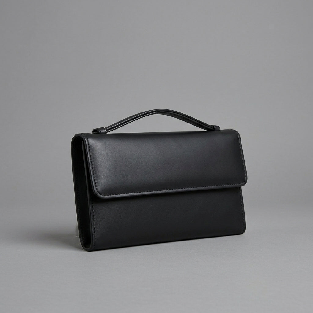 Elegant Black Leather Clutch Bag for Women