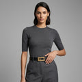 Black Leather FF Gold Buckle Belt