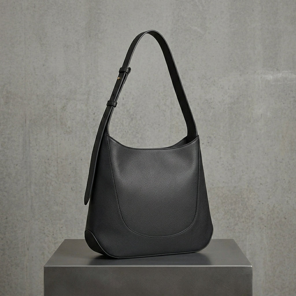 Black Leather Hobo Shoulder Bag