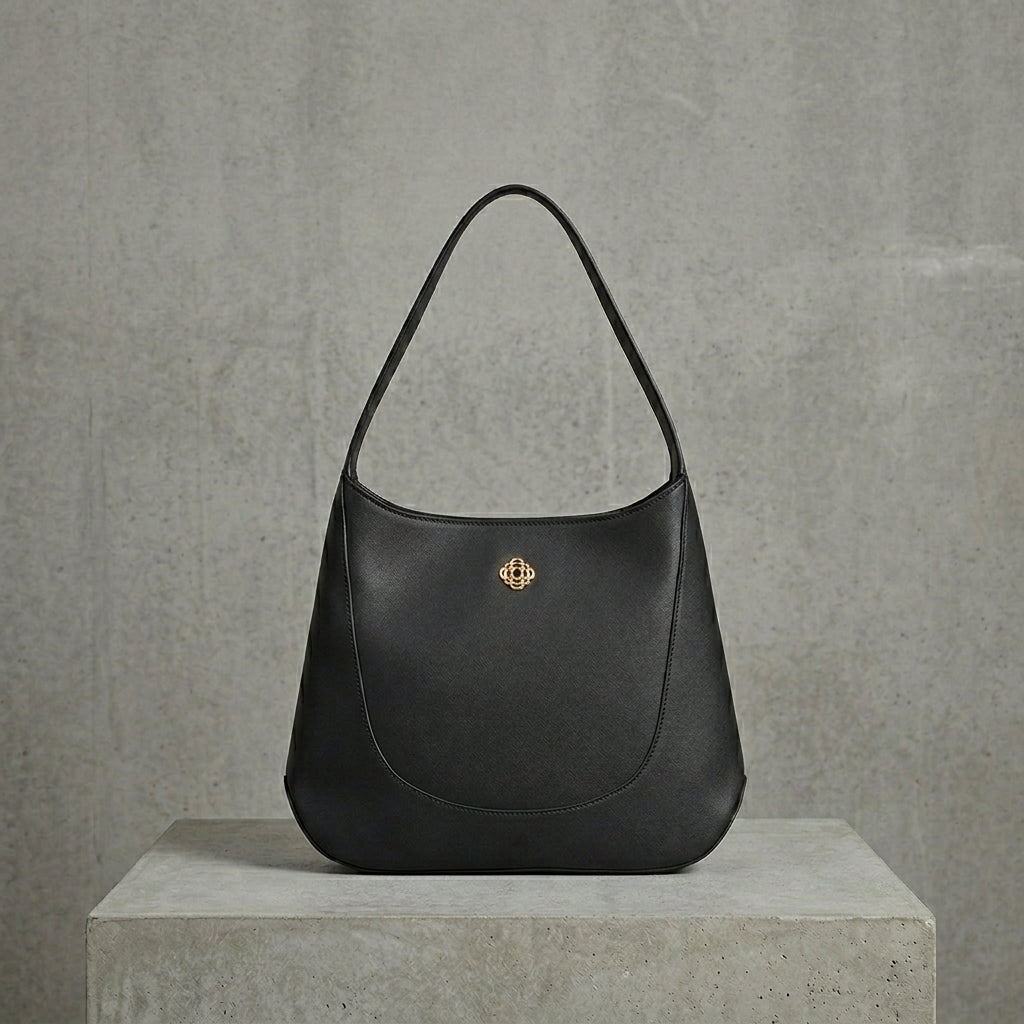 Black Leather Hobo Shoulder Bag