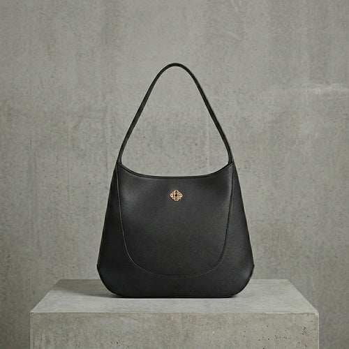 Black Leather Hobo Shoulder Bag