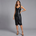 Black Leather V-Notch Tank Maxi Dress