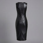 Black Leather V-Notch Tank Maxi Dress