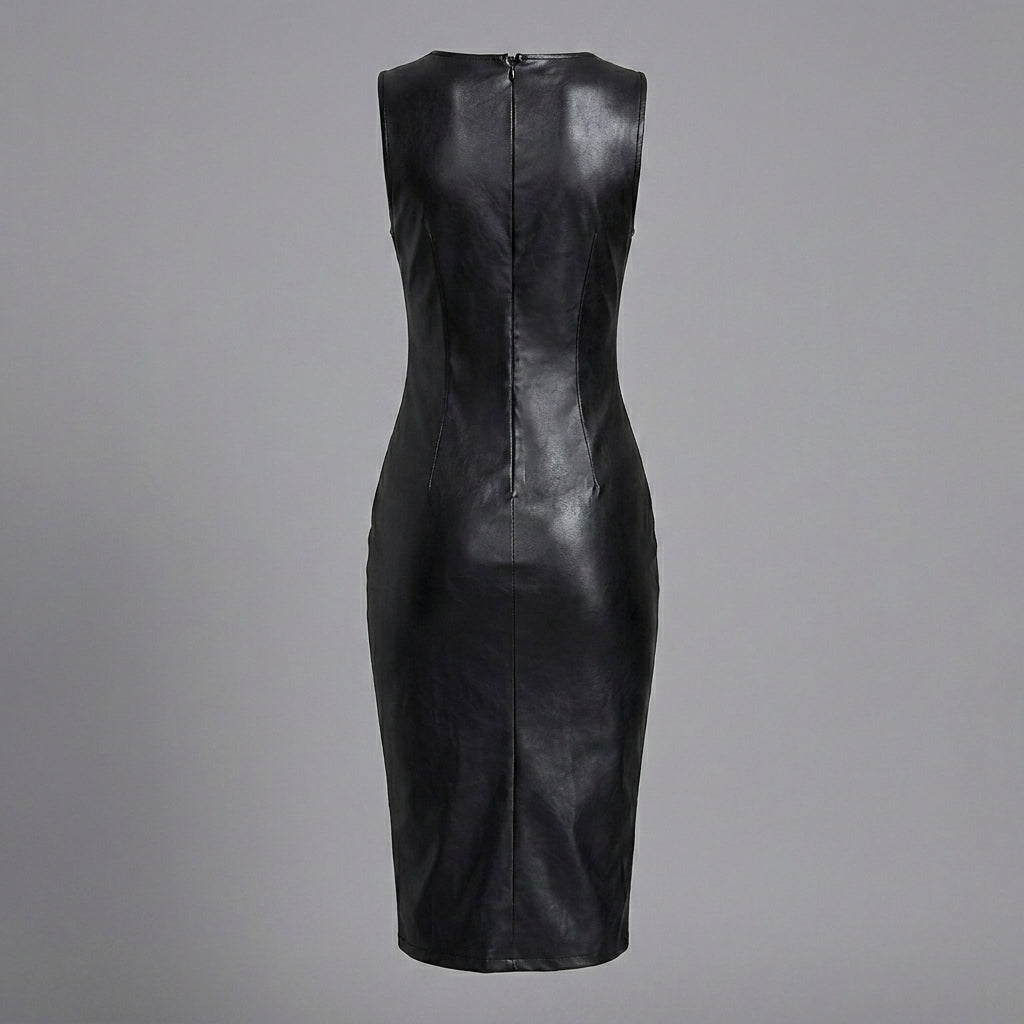 Black Leather V-Notch Tank Maxi Dress