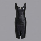 Black Leather V-Notch Tank Maxi Dress
