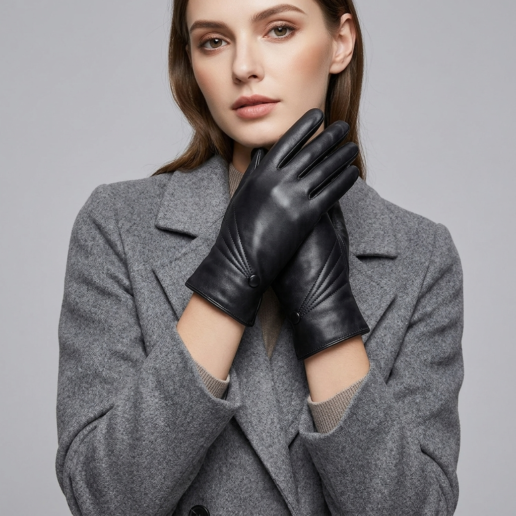 Black Leather Winter Gloves