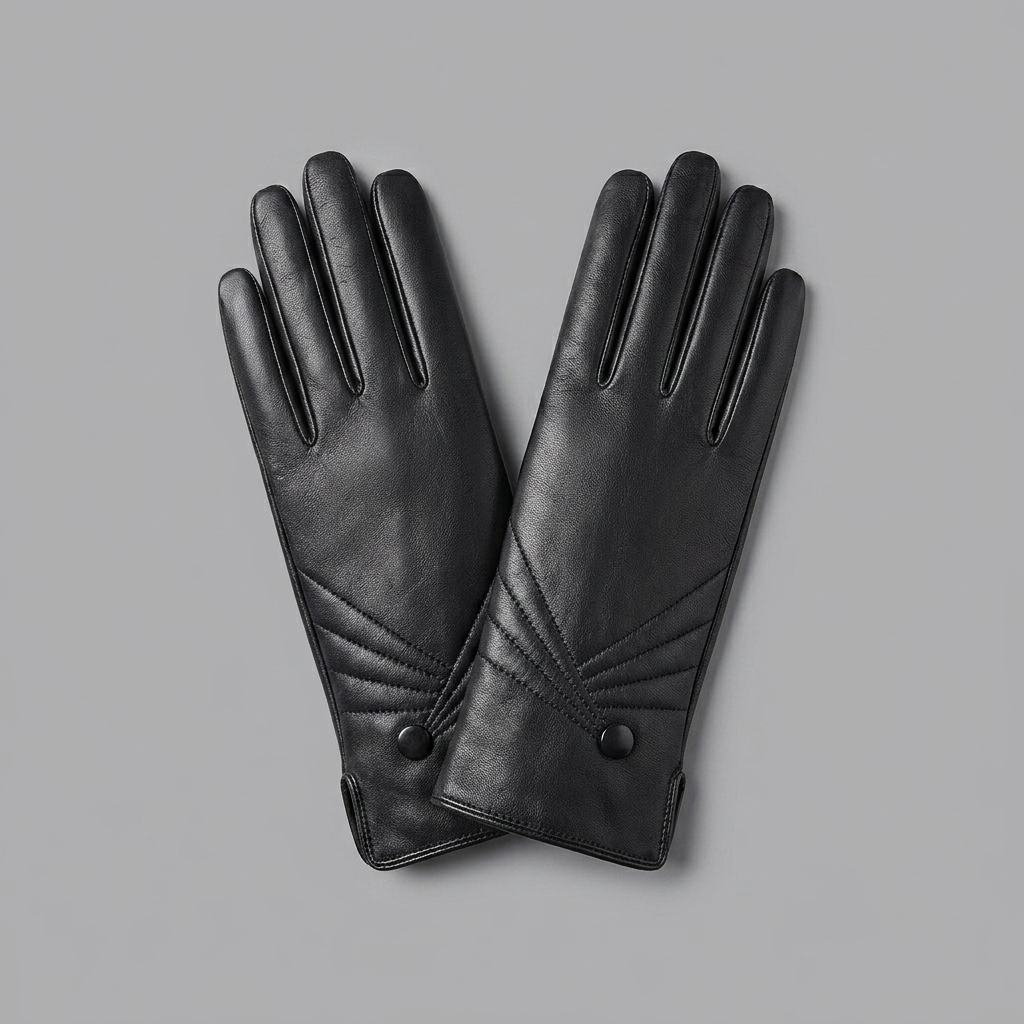 Black Leather Winter Gloves