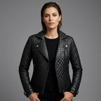 Black Quilted Moto Leather Jacket for Women