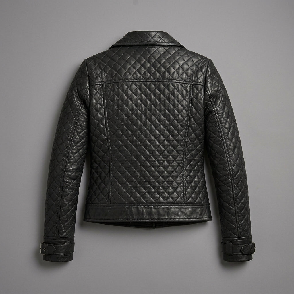 Black Quilted Moto Leather Jacket for Women