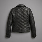 Black Quilted Moto Leather Jacket for Women