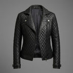 Black Quilted Moto Leather Jacket for Women