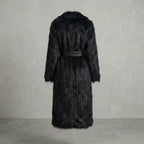 Black Shaggy Faux Fur Belted Coat