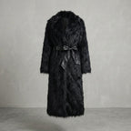 Black Shaggy Faux Fur Belted Coat