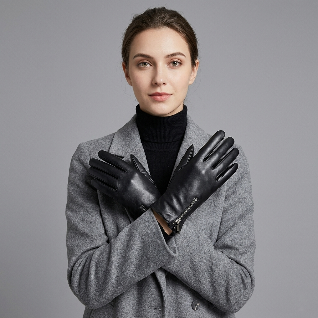 Black Sheepskin Leather Gloves